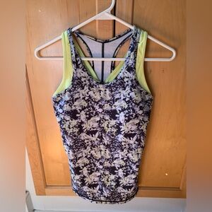 Lululemon Athletica Floral Tank Top with Lime Details